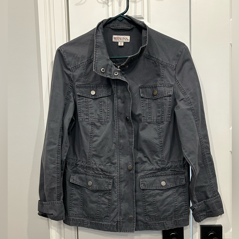 Merona Utility Jacket with Silver/Gunmetal Hardware Size Medium
